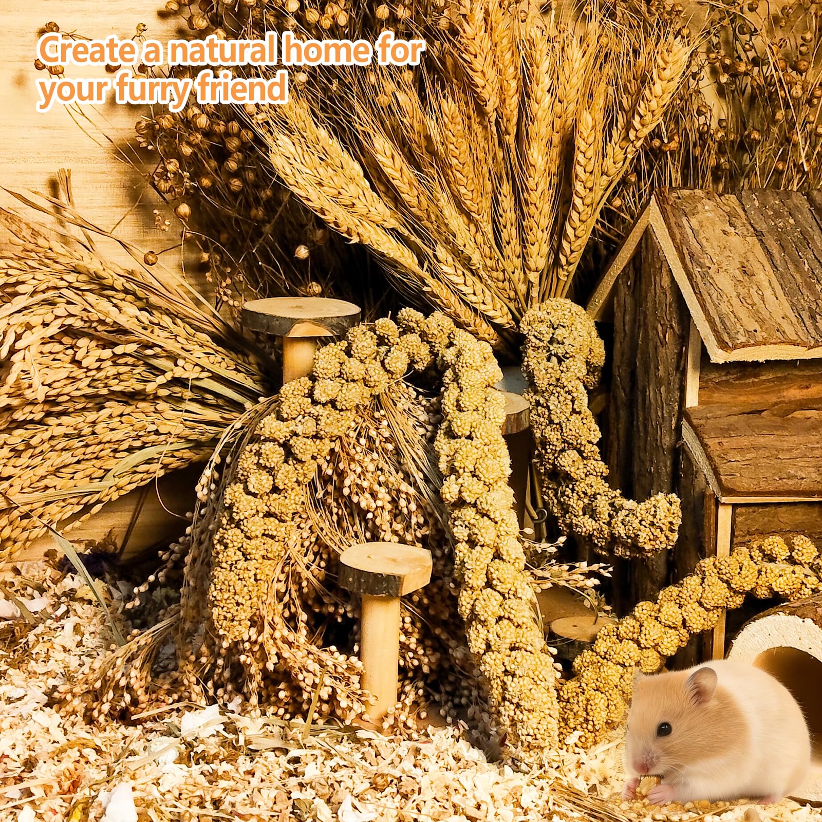 Acsist hand-picked bedding decorations bring natural color to the cage.