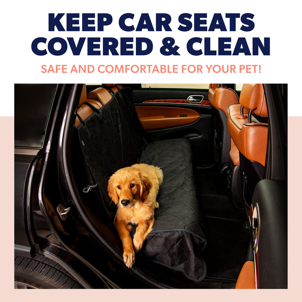 Active Pets backseat cover with side flaps shields door panels during trips.