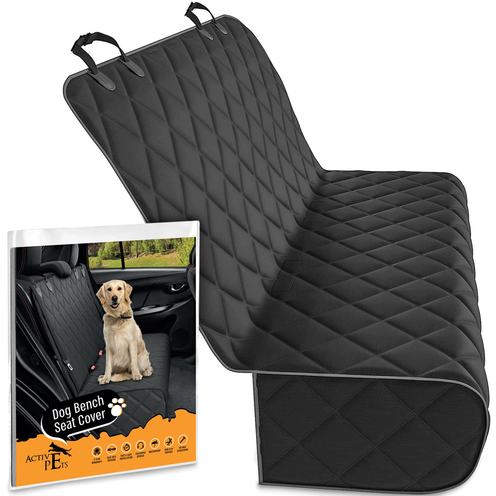 Active Pets backseat cover installed protects car seats from dirt and fur.