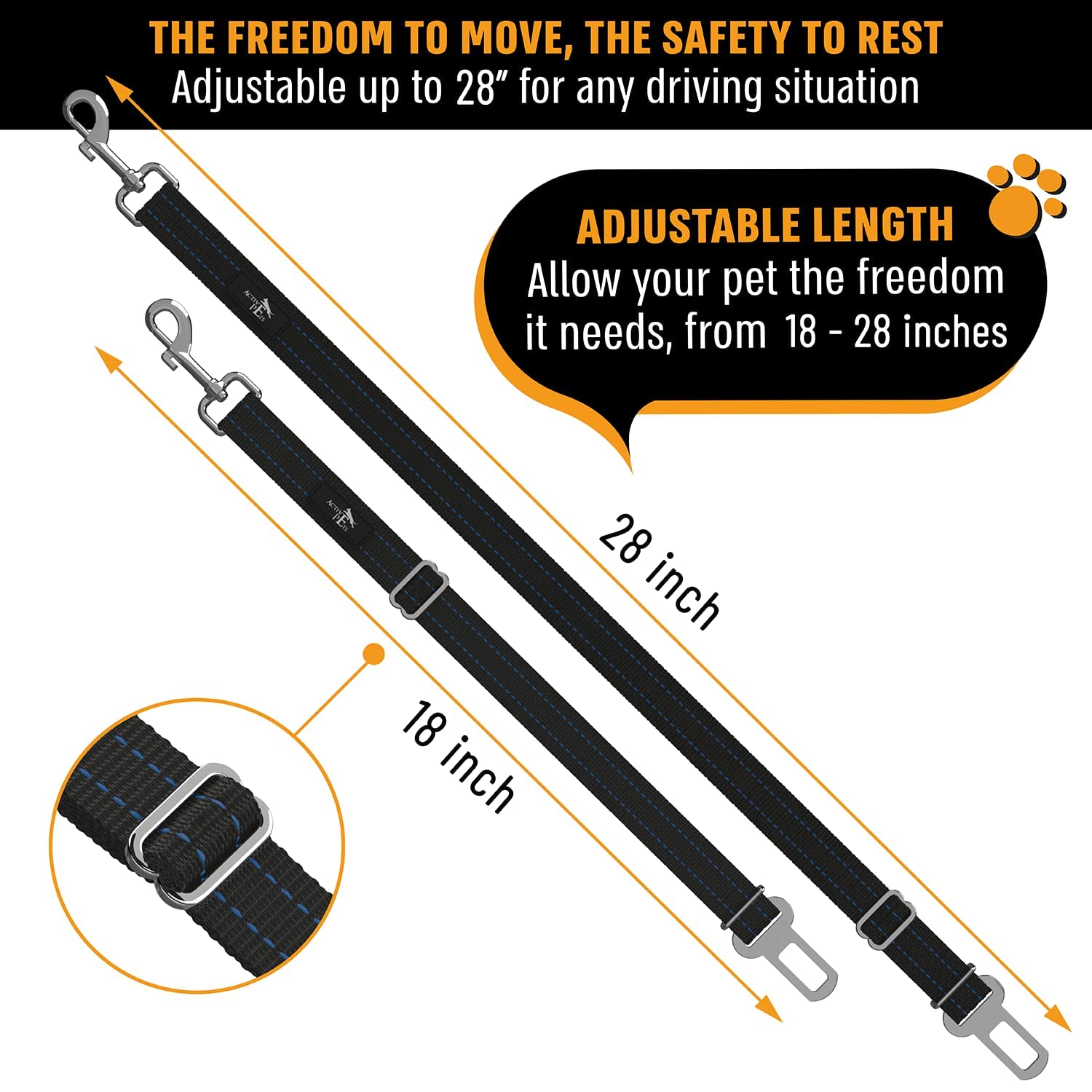 Active Pets easy-install blue dog seatbelt for quick setup.