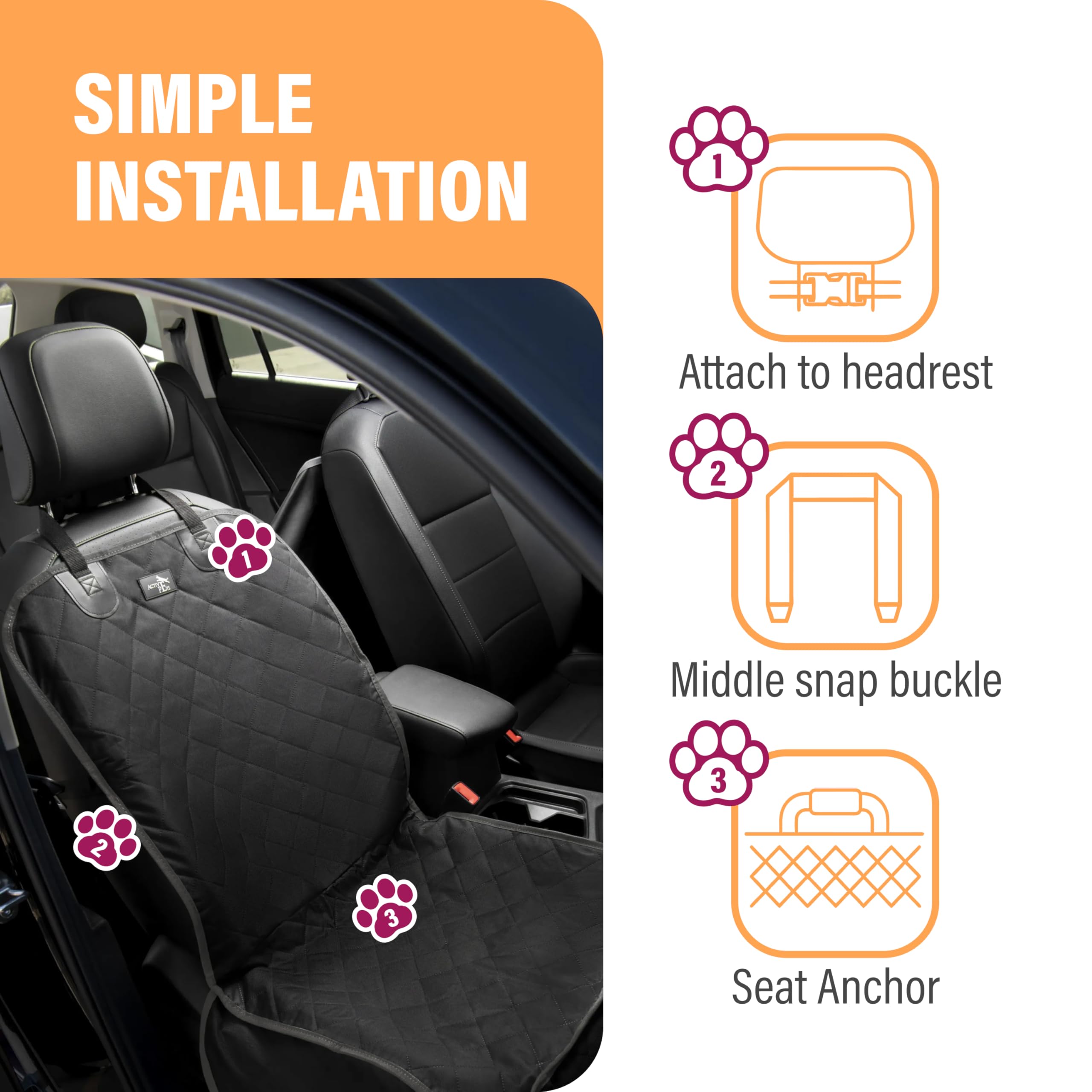 Active Pets dog car seat cover side flaps provide edge protection during car rides.