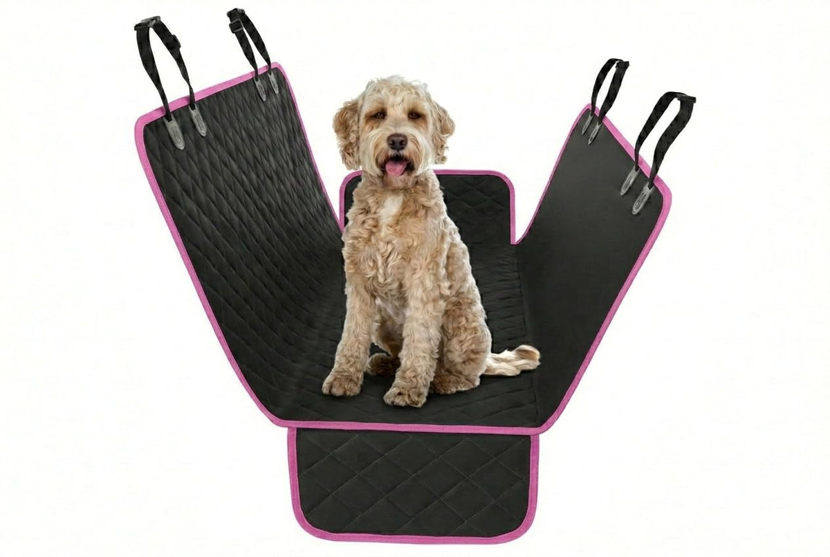 Active Pets pink dog car hammock back-seat cover protects seats during rides.