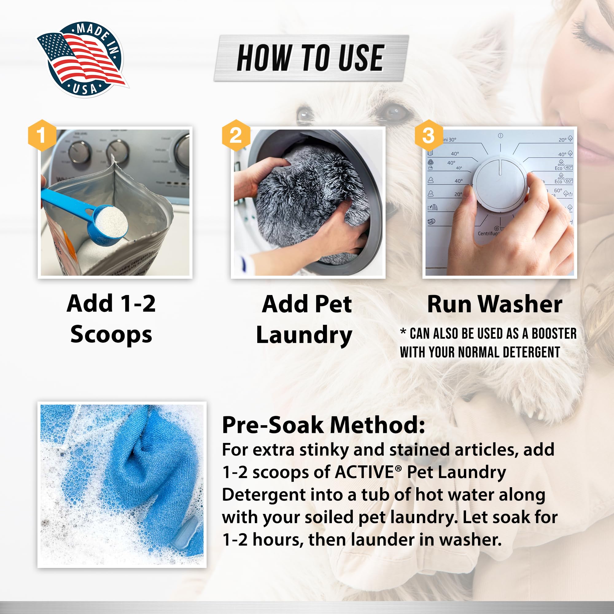ACTIVE Pre-Soak feature image illustrating heavy stain treatment.