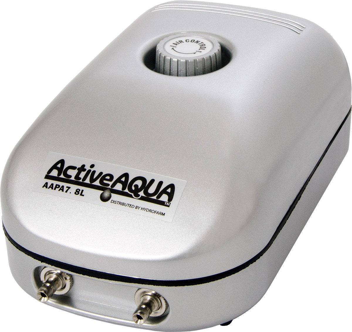 ACTIVEAQUA AAPA7-8L air pump, side view, two outlets for versatile aquarium aeration.