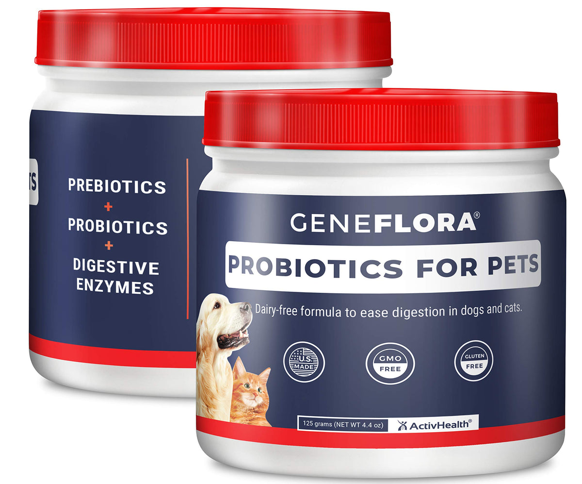 ActivHealth Geneflora enzymes powder bottle supports daily digestion for pets