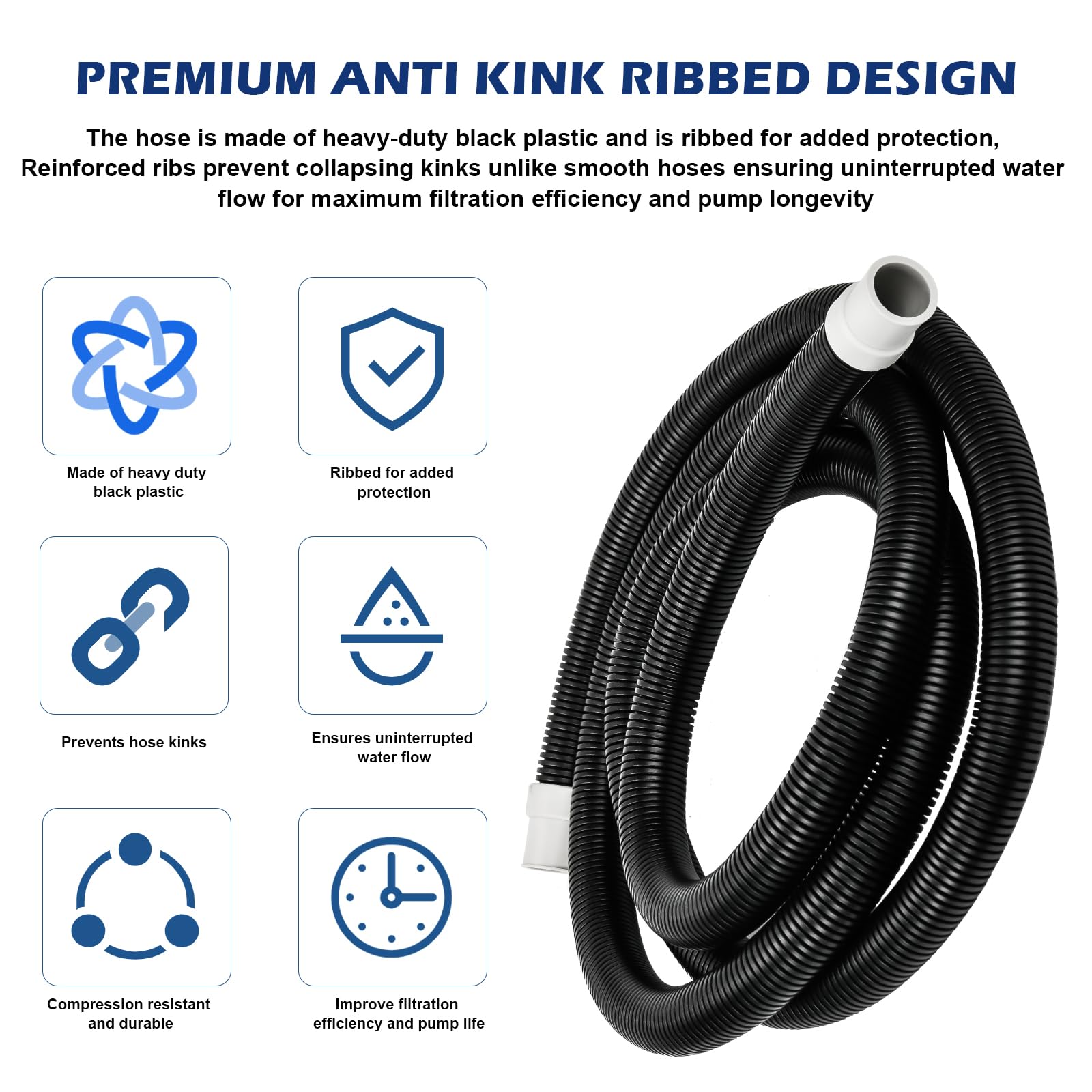 Adabuing ribbed hose 13-25ft routing fits under cabinets with ease.