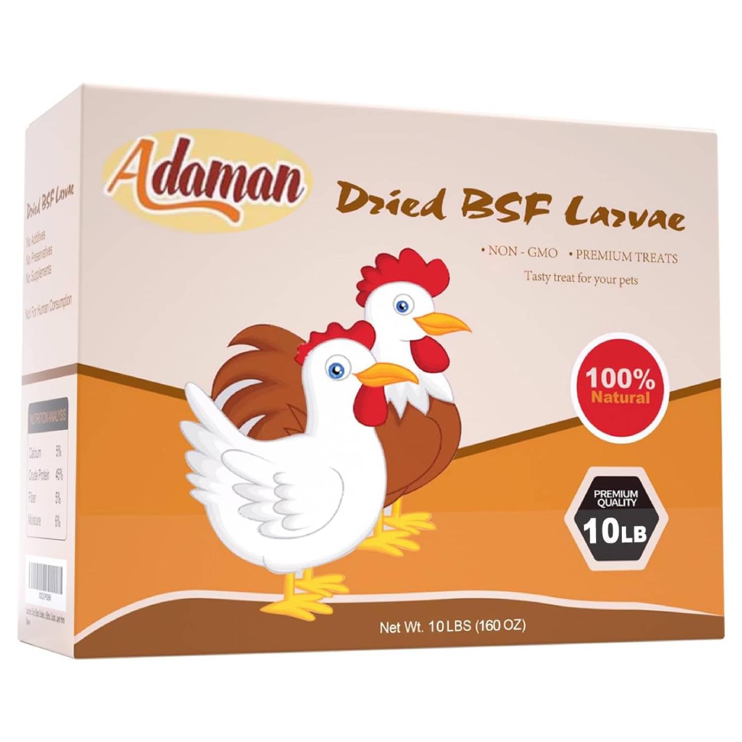 Adaman dried BSF larvae bulk pack shown for easy storage and bulk feeding