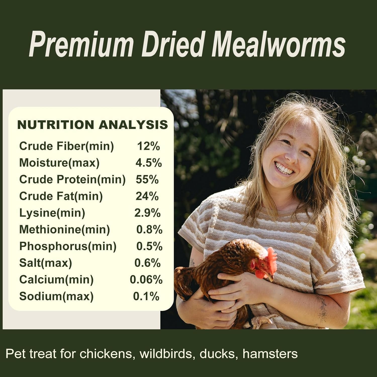 Adaman dried mealworms storage with resealable bag for long shelf life.