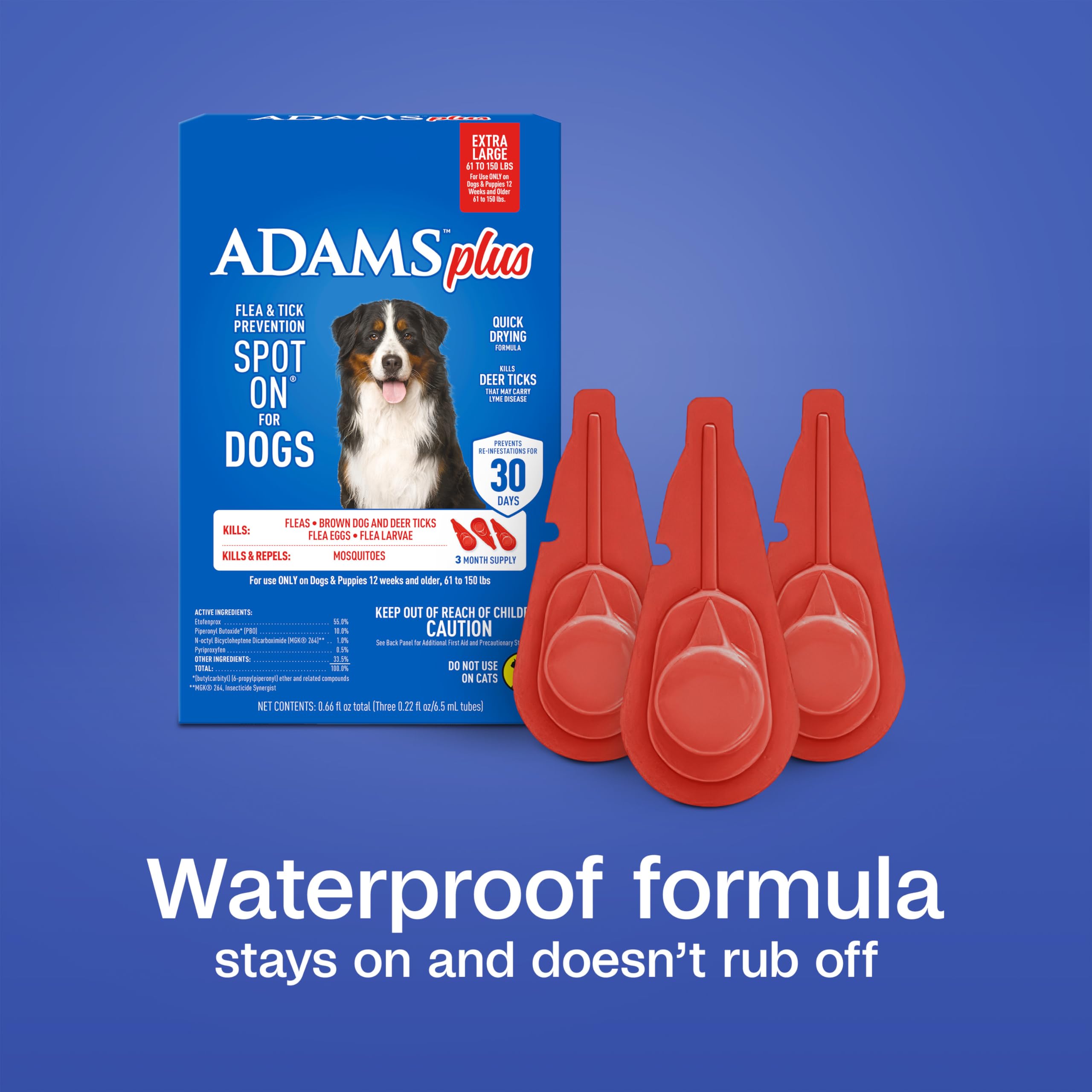 ADAMS Plus designed for extra large dogs weighing 61 to 150 pounds