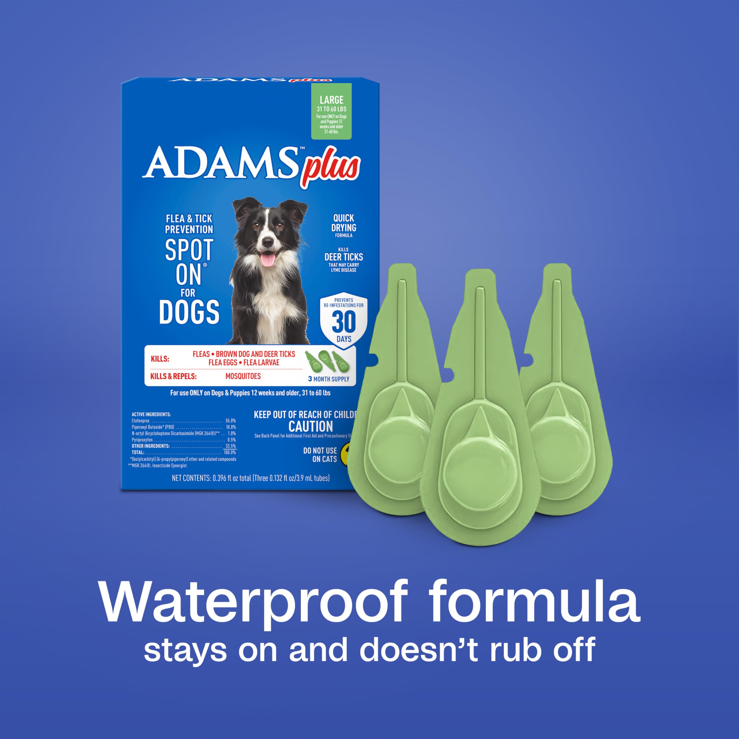 ADAMS Plus quick-drying topical treatment keeps dogs comfortable during treatment