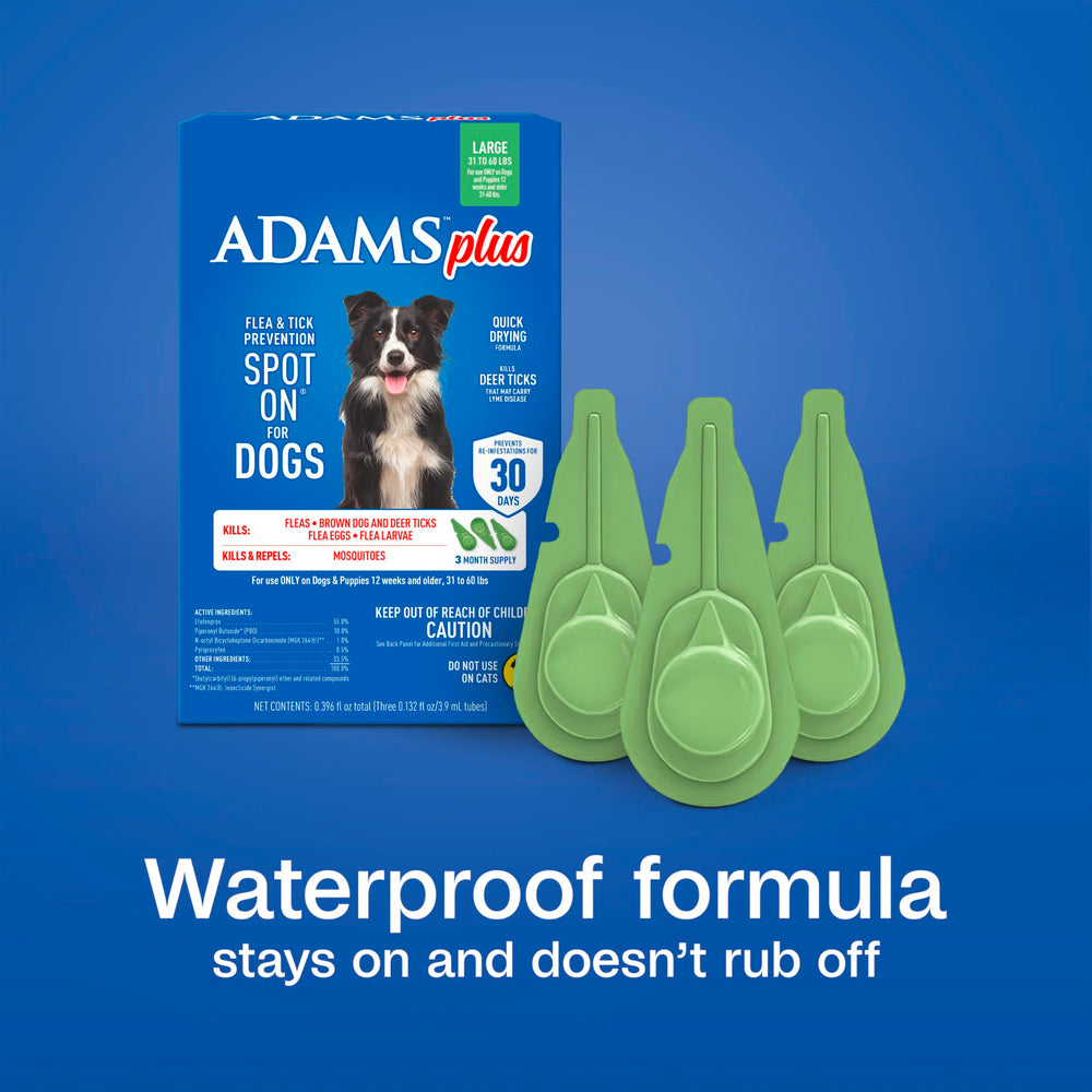 ADAMS Plus quick-drying topical treatment keeps dogs comfortable during treatment