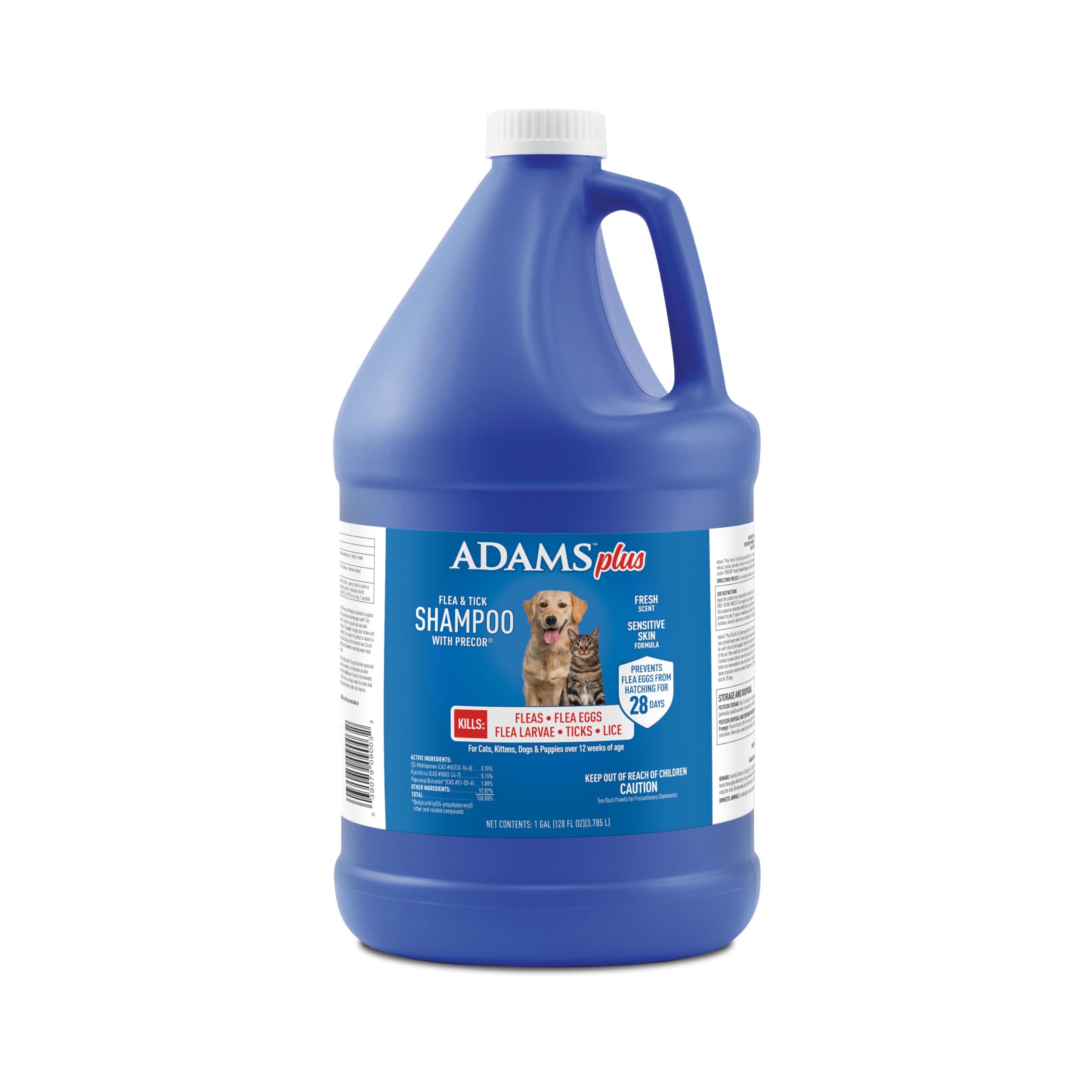ADAMS Plus Flea & Tick Shampoo bottle shown, convenient pest control for pets