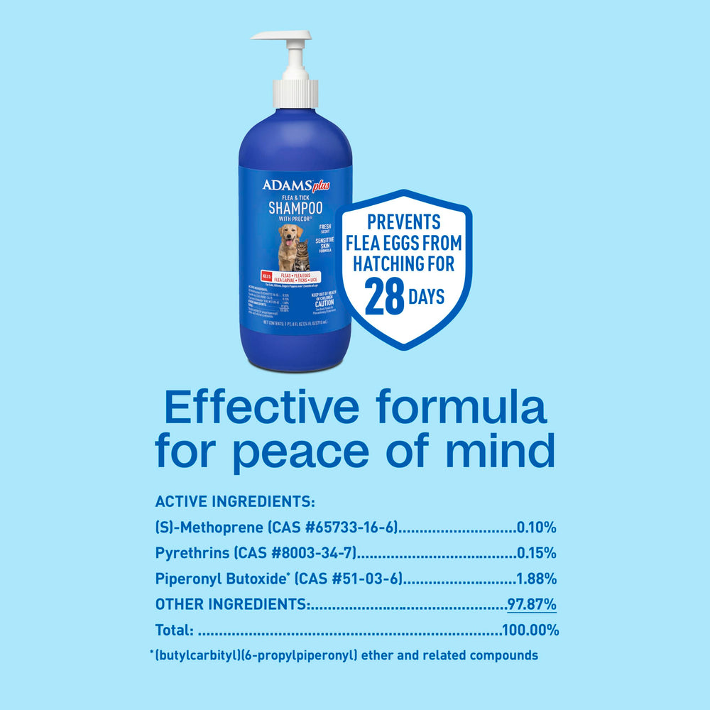 ADAMS Plus bottle highlighting soft coat after using the shampoo