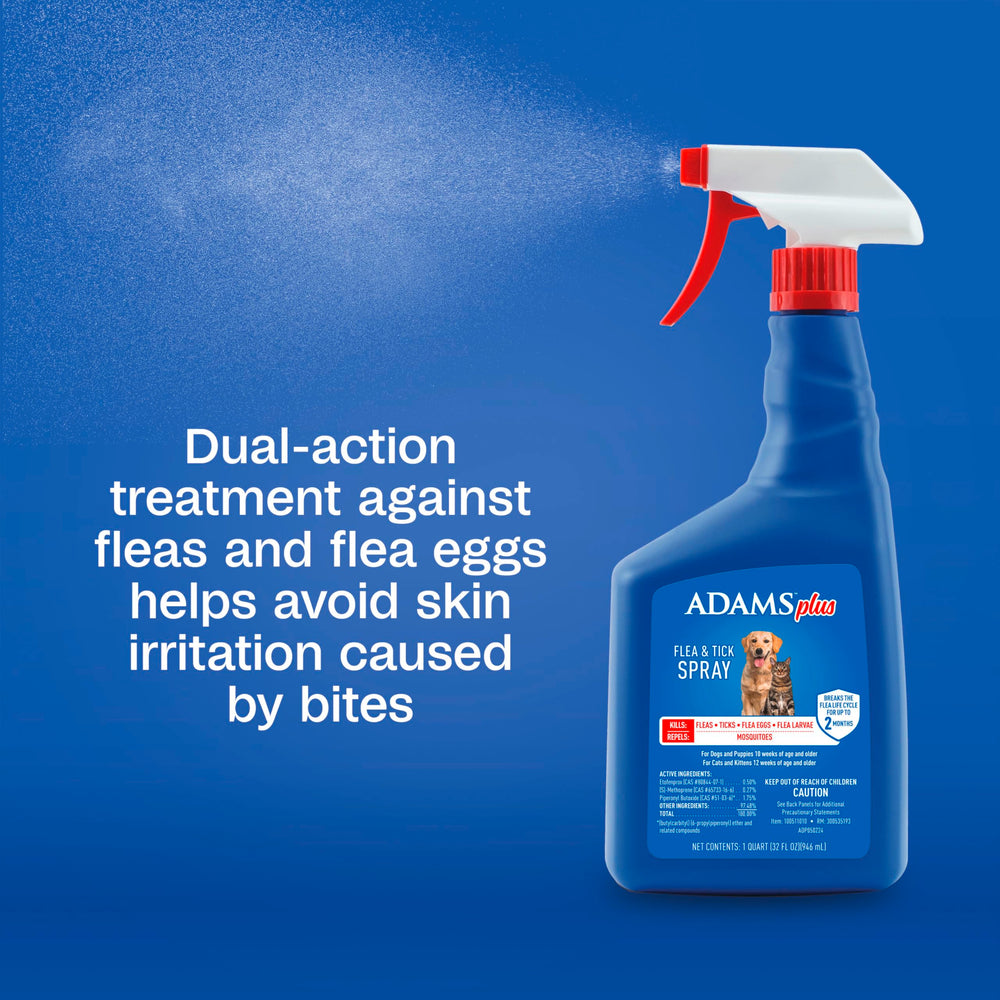 ADAMS Plus Flea & Tick Spray quick-drying unscented formula for multi-pet homes