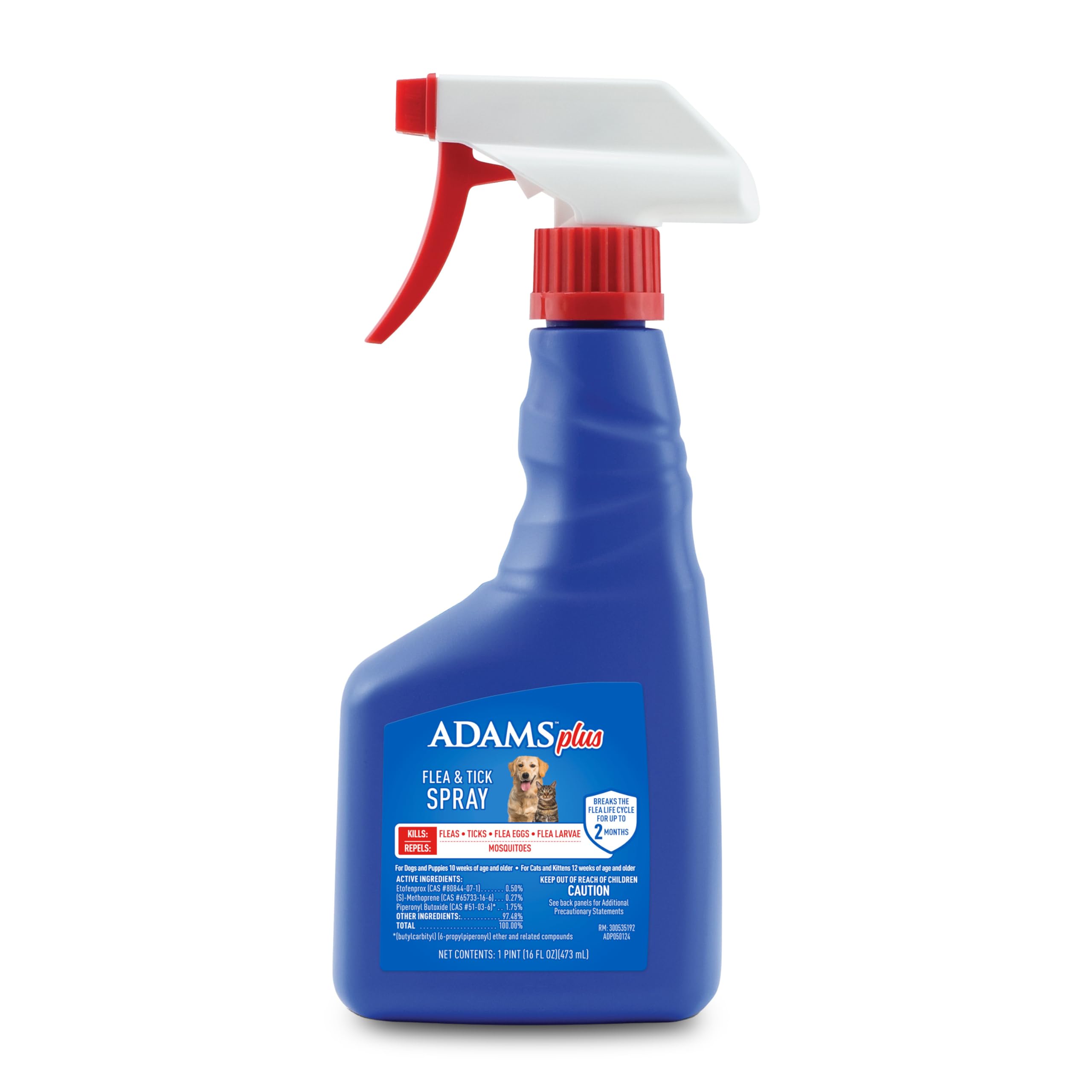 ADAMS Plus spray bottle for fast pet pest protection against fleas and ticks.