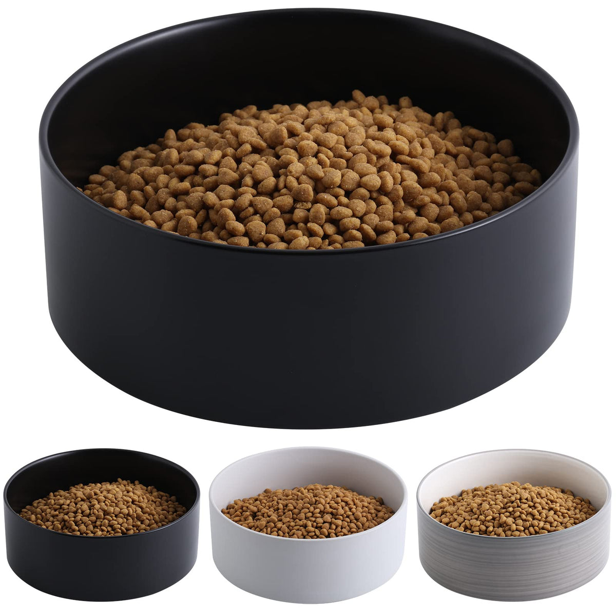 Addogyy Black Ceramic 8-inch Dog Bowl with non-slip base for mess-free meals