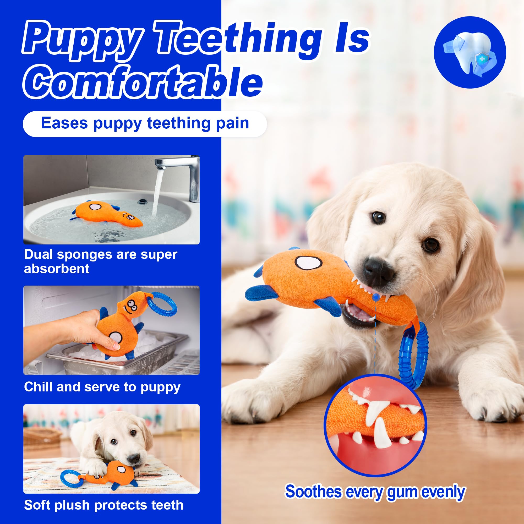ADDPETS absorbent sponge teething toy demonstrates water retention for longer chill.
