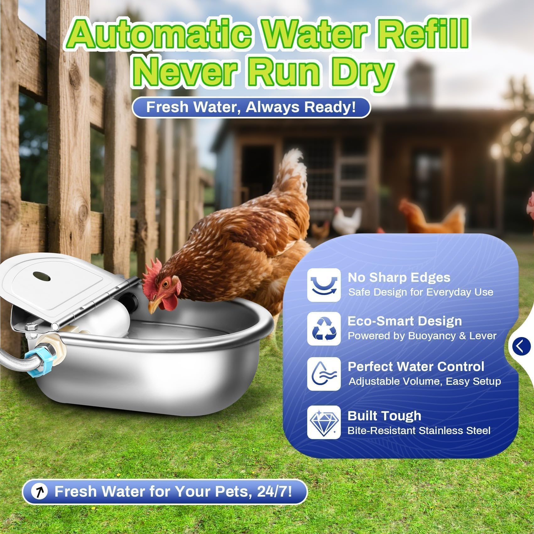 Ademon adjustable water level via float and valve tailors flow for your setup