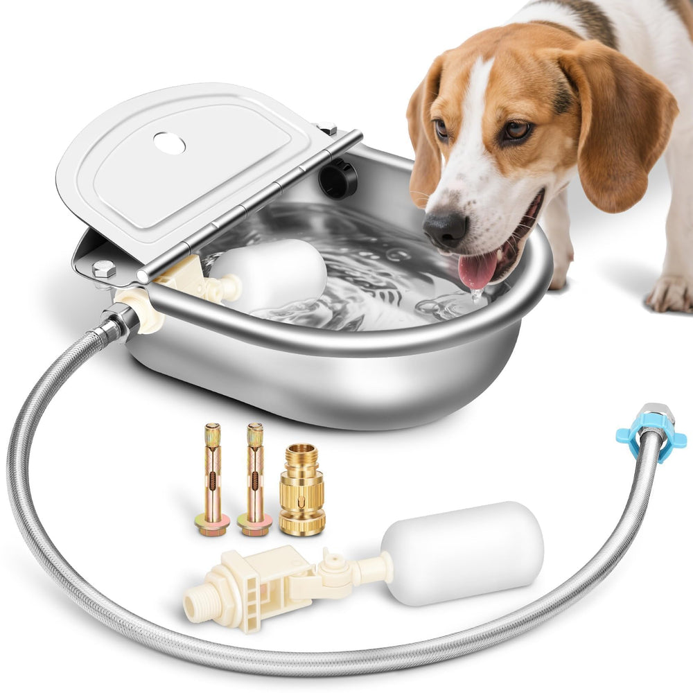 Ademon automatic water bowl in stainless steel for durable pet hydration.