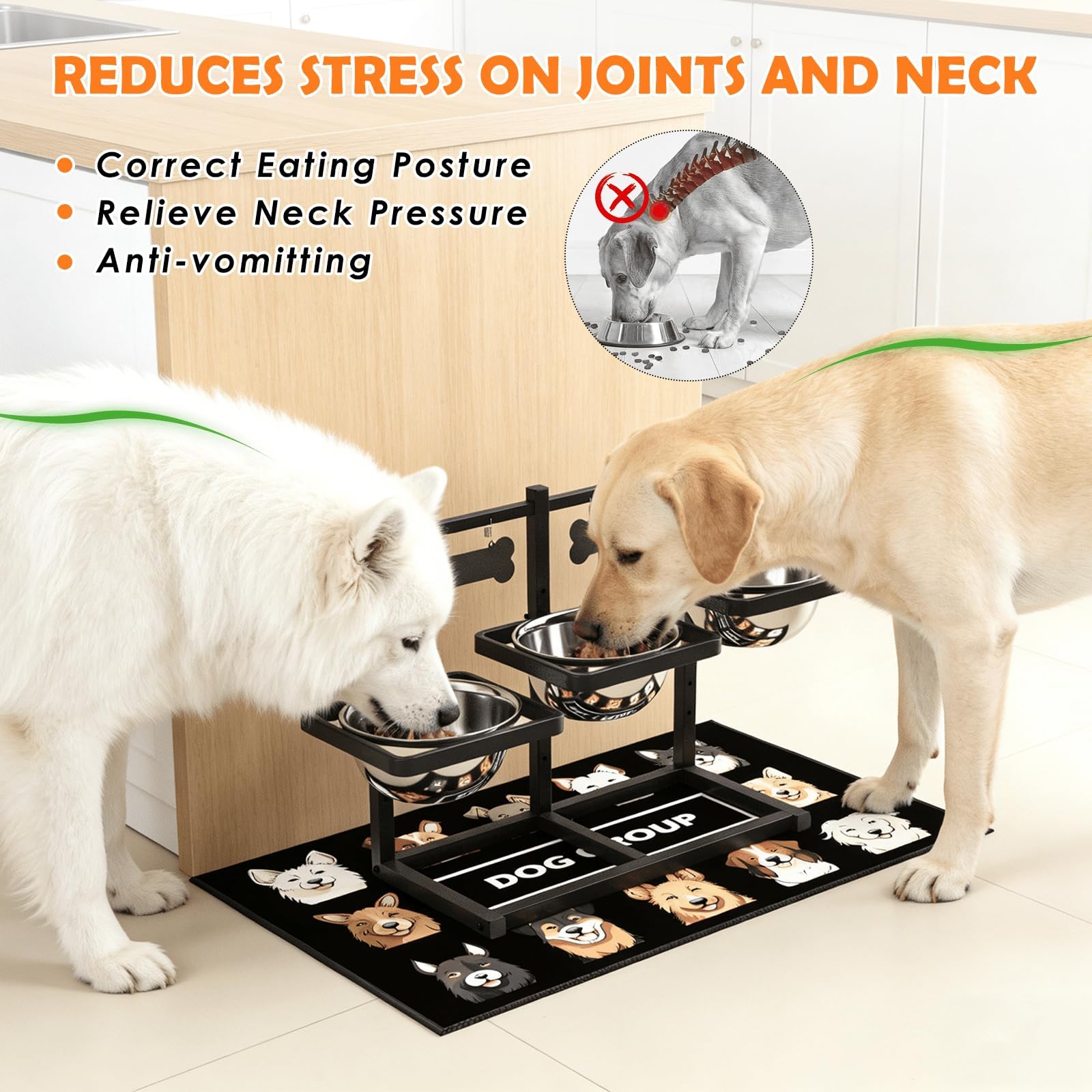 ADENGL three-bowl-design supports simultaneous feeding for multi-pet households