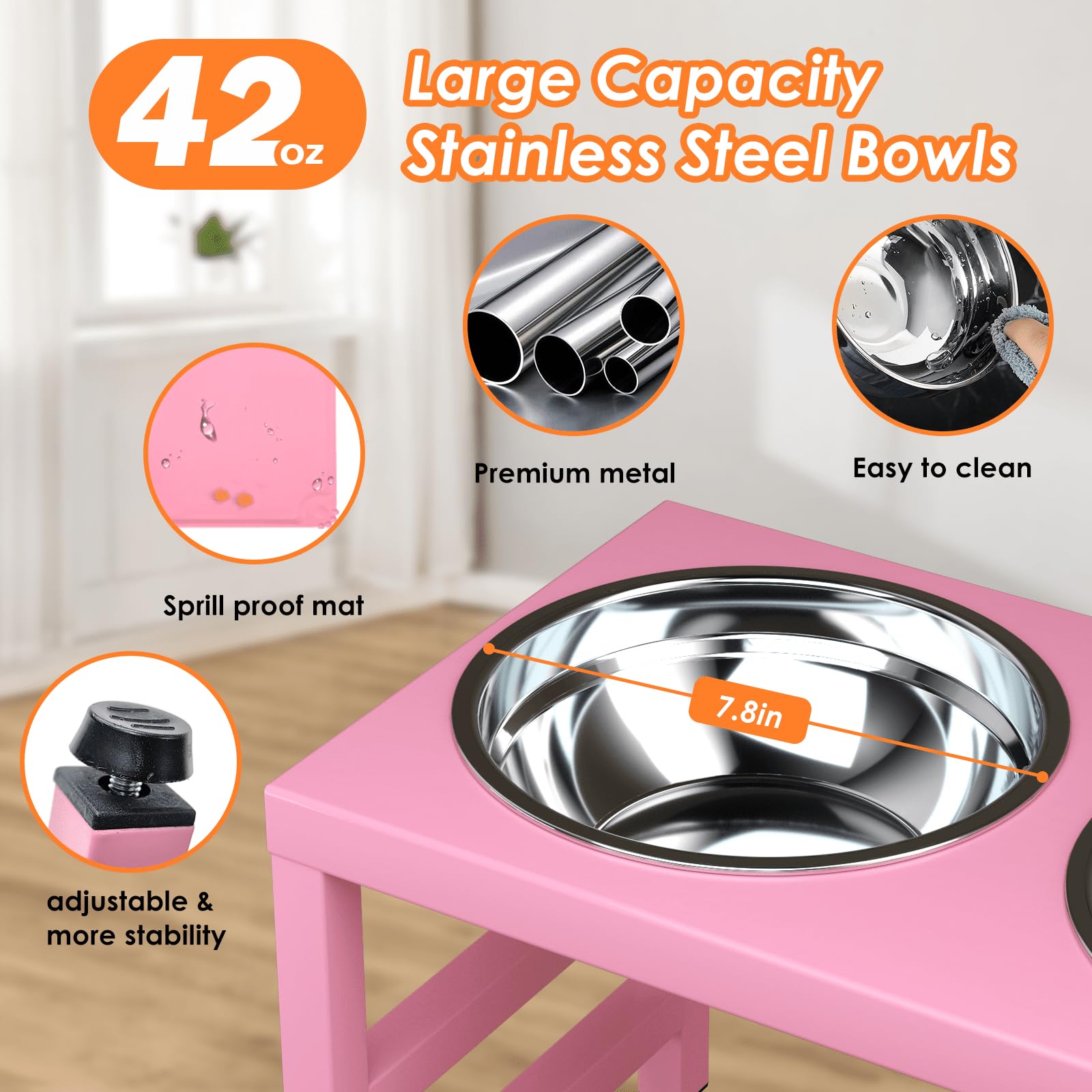 ADENGL 42oz stainless steel bowls provide durable, easy-to-clean feeding options.