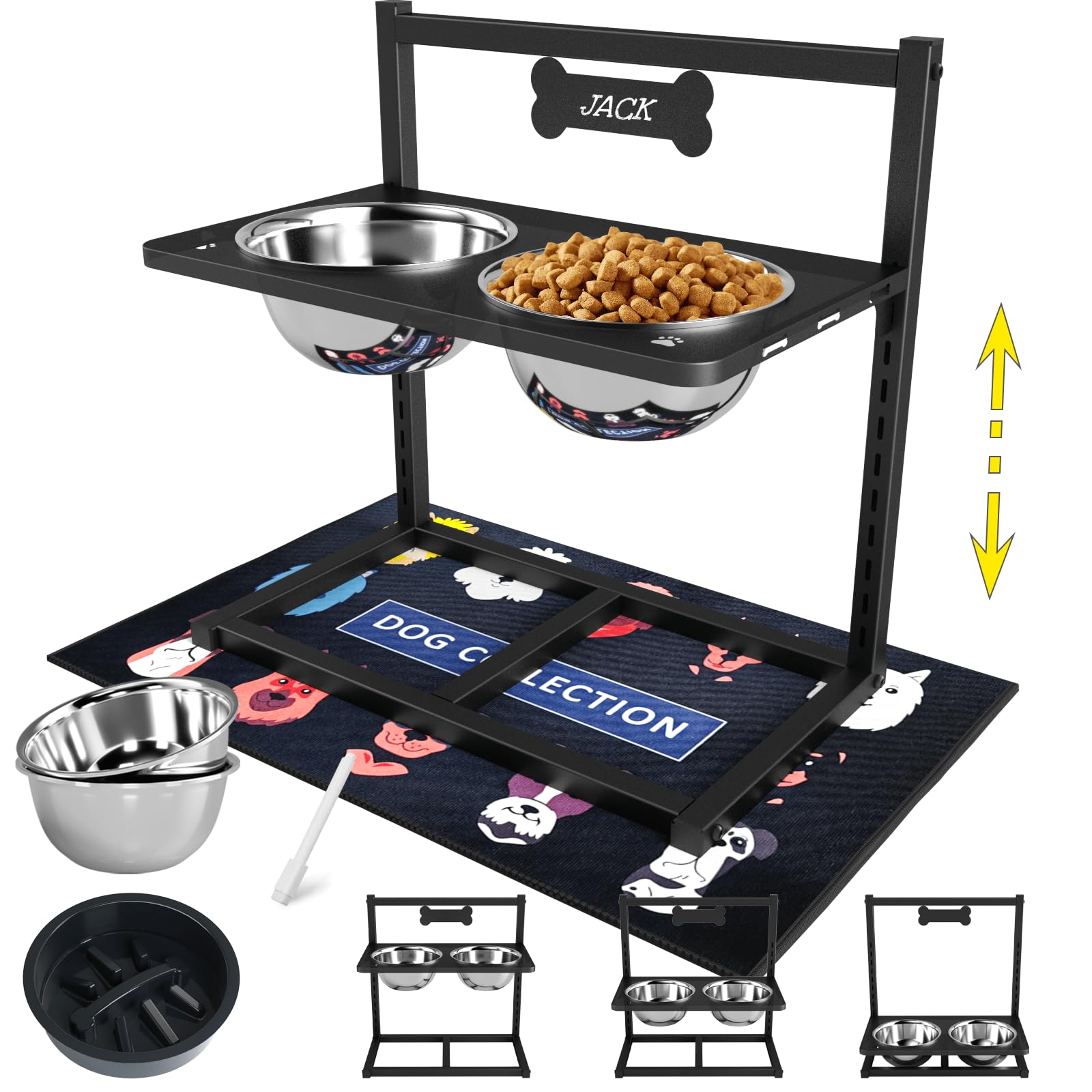 ADENGL 9-height stand elevates feeding height for medium and large dogs.