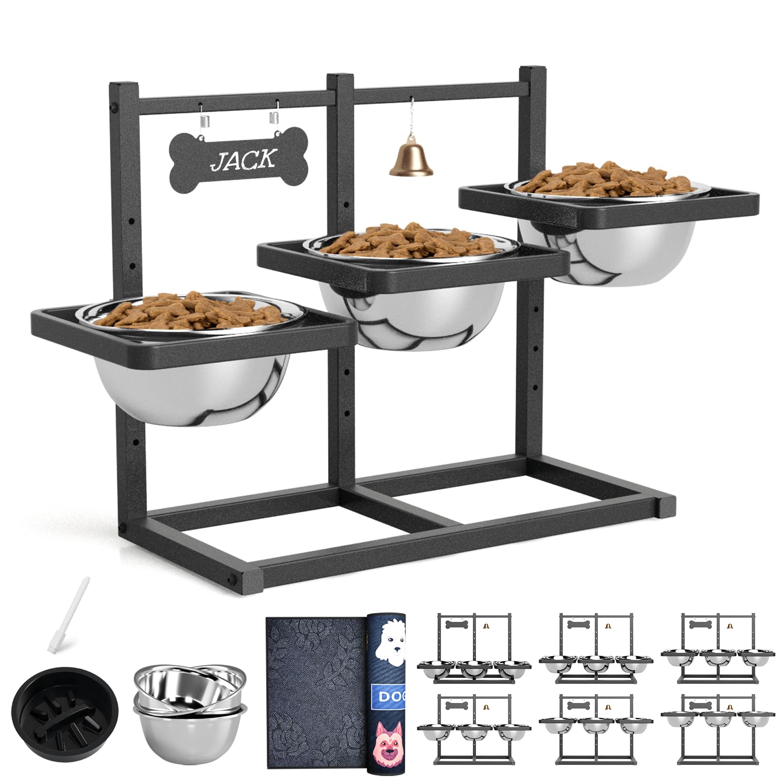 ADENGL elevated dog bowls assembly showing tool-free setup for multi-pet homes.