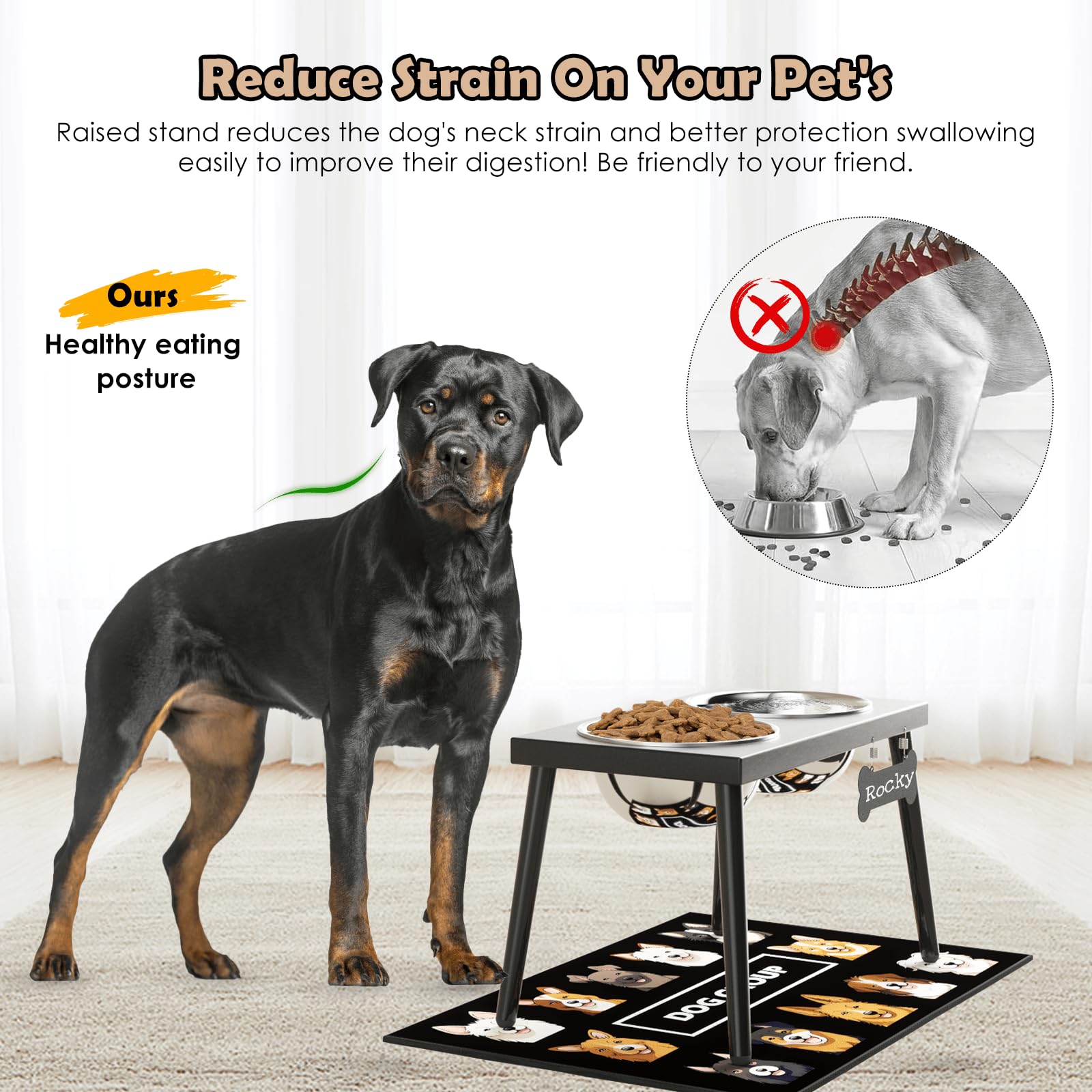 ADENGL metal raised dog bowl stand assembly view for easy setup and portability
