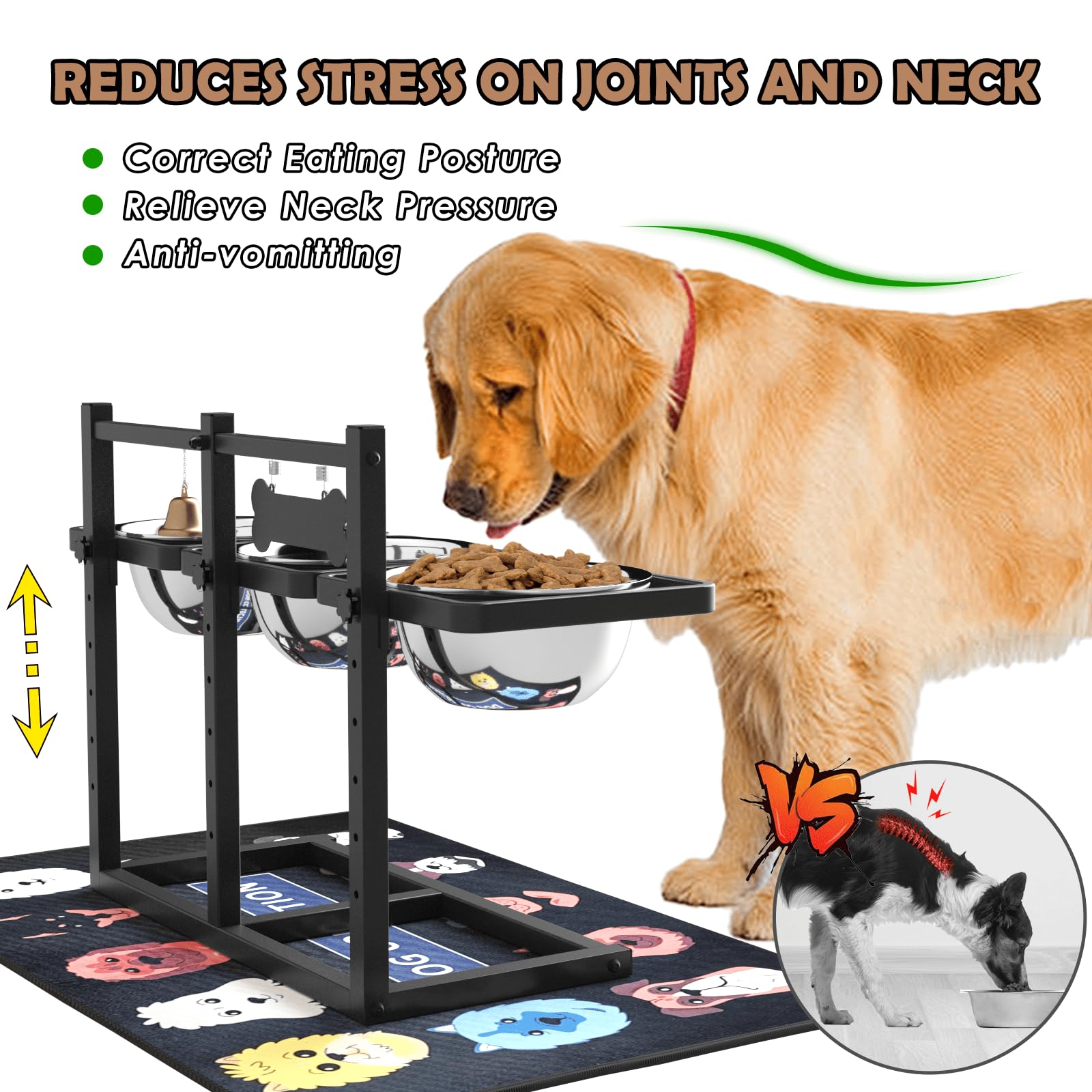 ADENGL six-height stand adjustable for growing large dogs and ergonomic feeding.