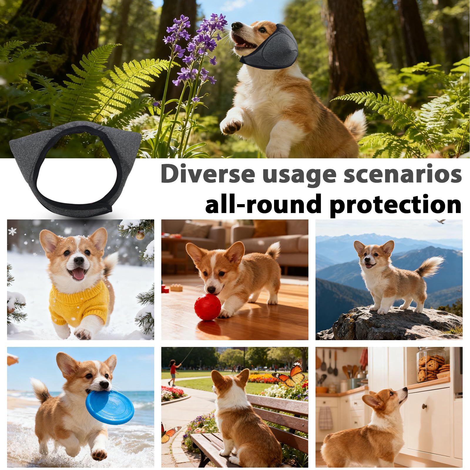 Adhiper dog ear muffs gray closeup promote anxiety-relief during storms