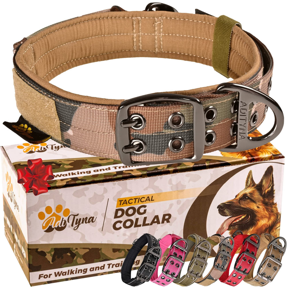 ADITYNA camo dog collar suited for large breeds like shepherds and labs.