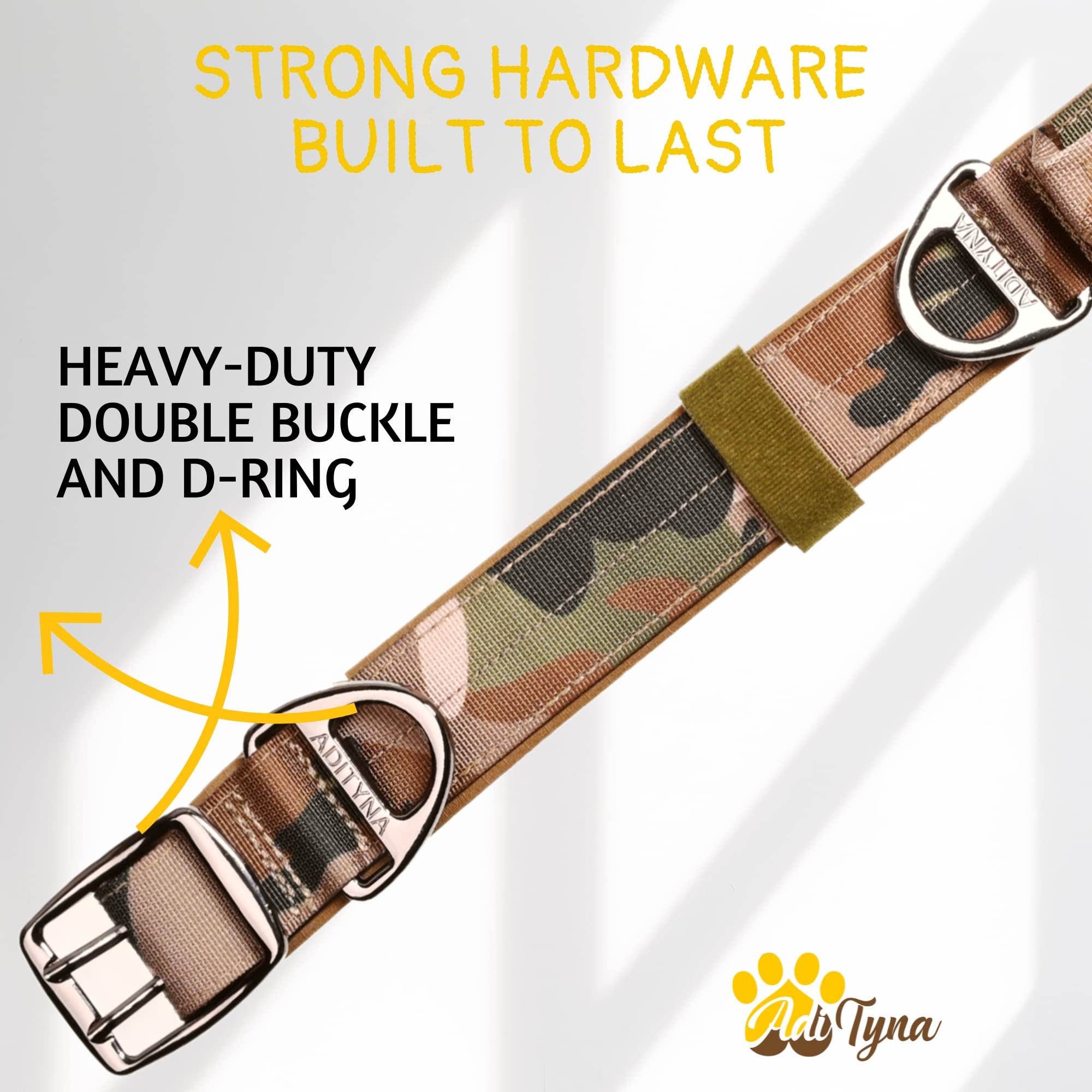 ADITYNA camouflage dog collar designed for walking, jogging, and active play.