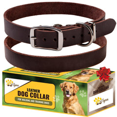 ADITYNA leather collar closeup in brown, showcasing premium craftsmanship for large dogs.