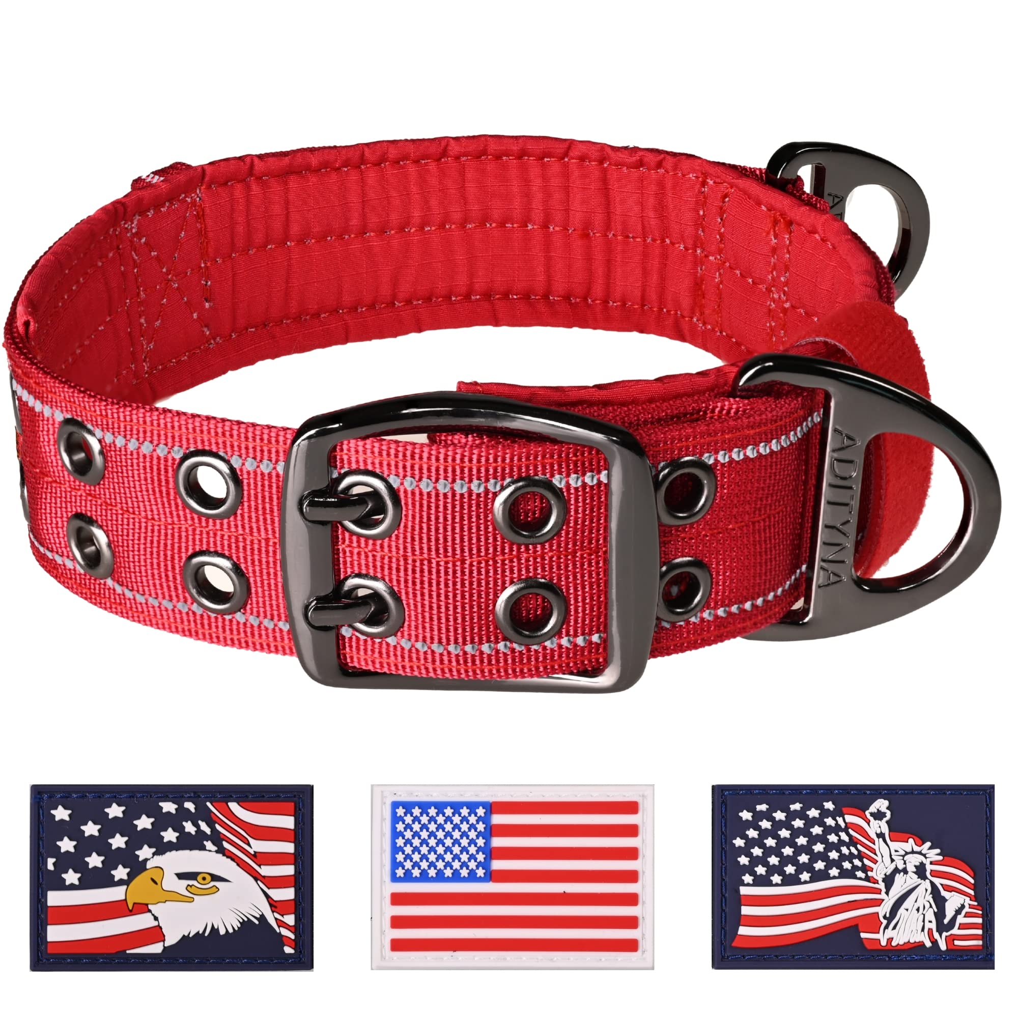 ADITYNA heavy-duty red dog collar with neoprene padding for comfortable long walks