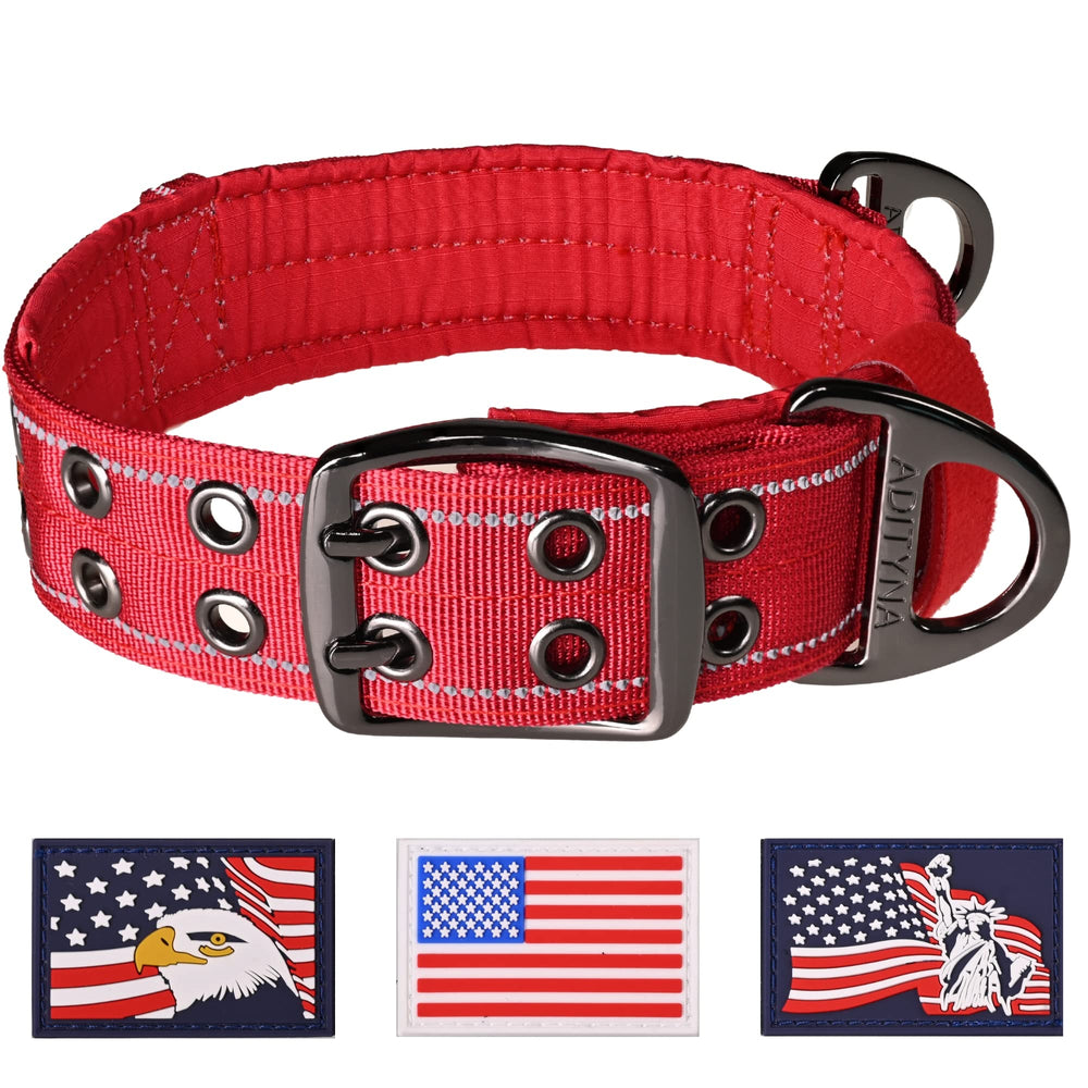 ADITYNA heavy-duty red dog collar with neoprene padding for comfortable long walks