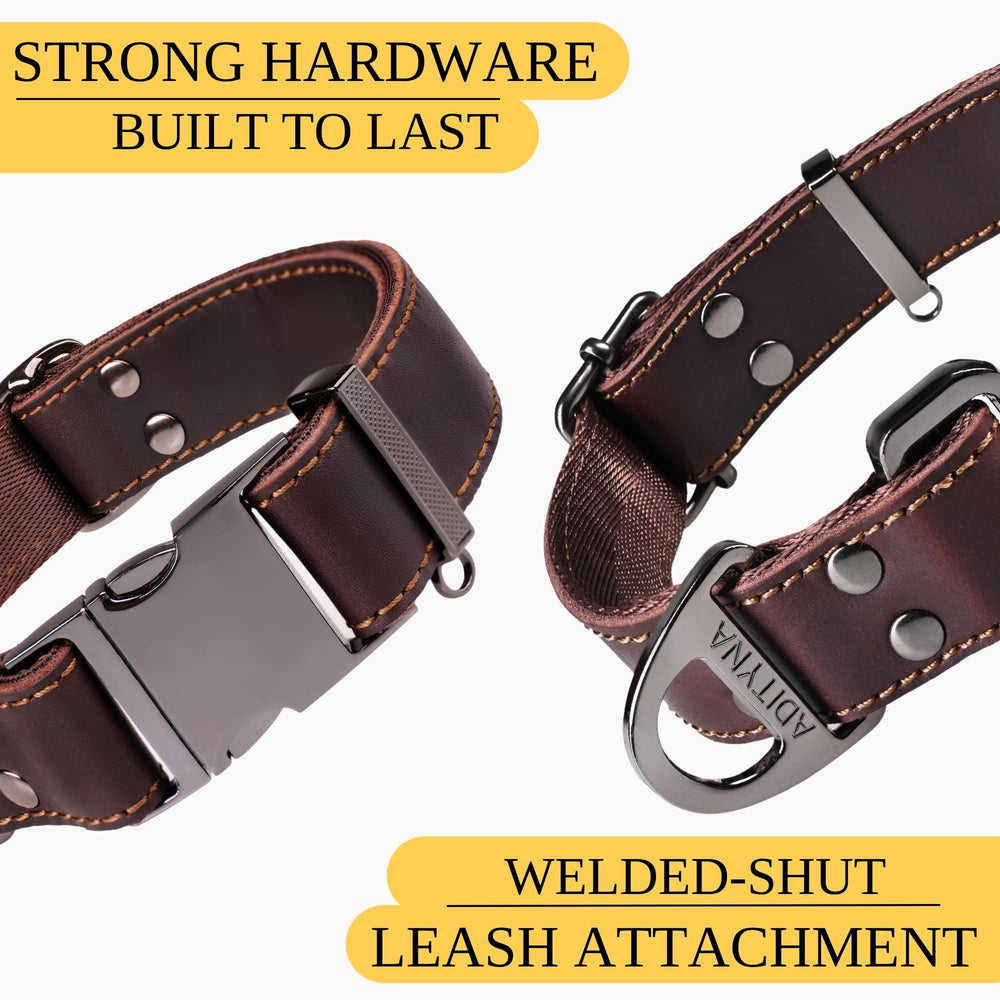 ADITYNA Leather Collar soft leather strap detail for comfortable wear.