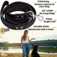 ADITYNA Leather Leash close-up shows the 360-degree clasp's heavy-duty reliability