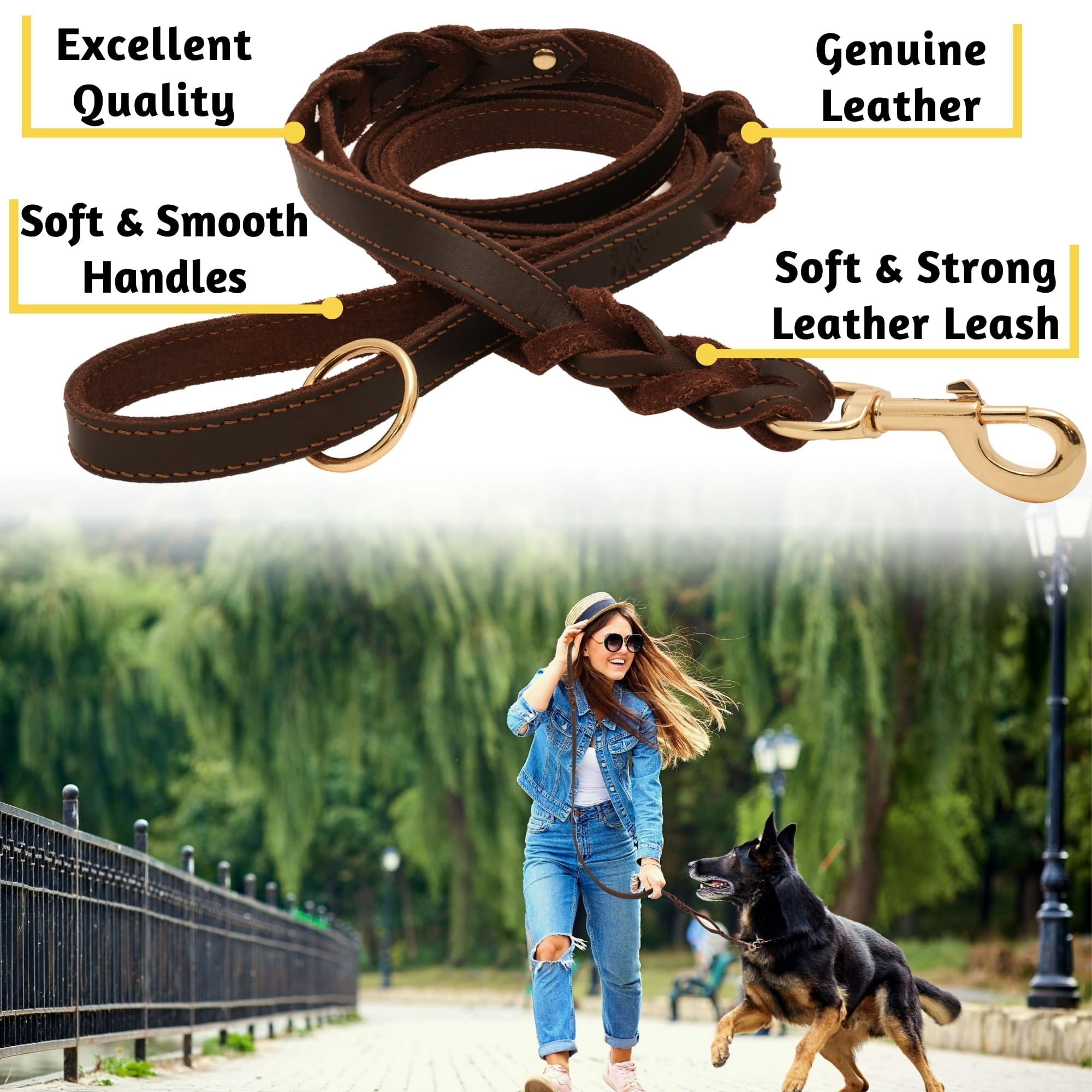 ADITYNA soft-grip leash reduces hand fatigue during walks.