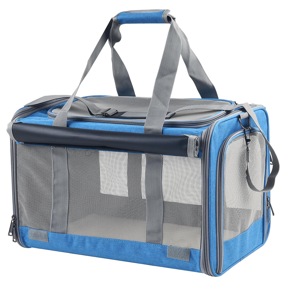 Adkyop large blue soft-sided cat carrier top ventilation for easy visibility