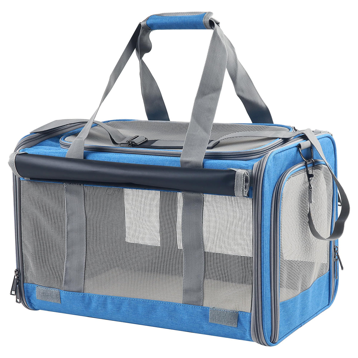 Adkyop large blue soft-sided cat carrier top ventilation for easy visibility