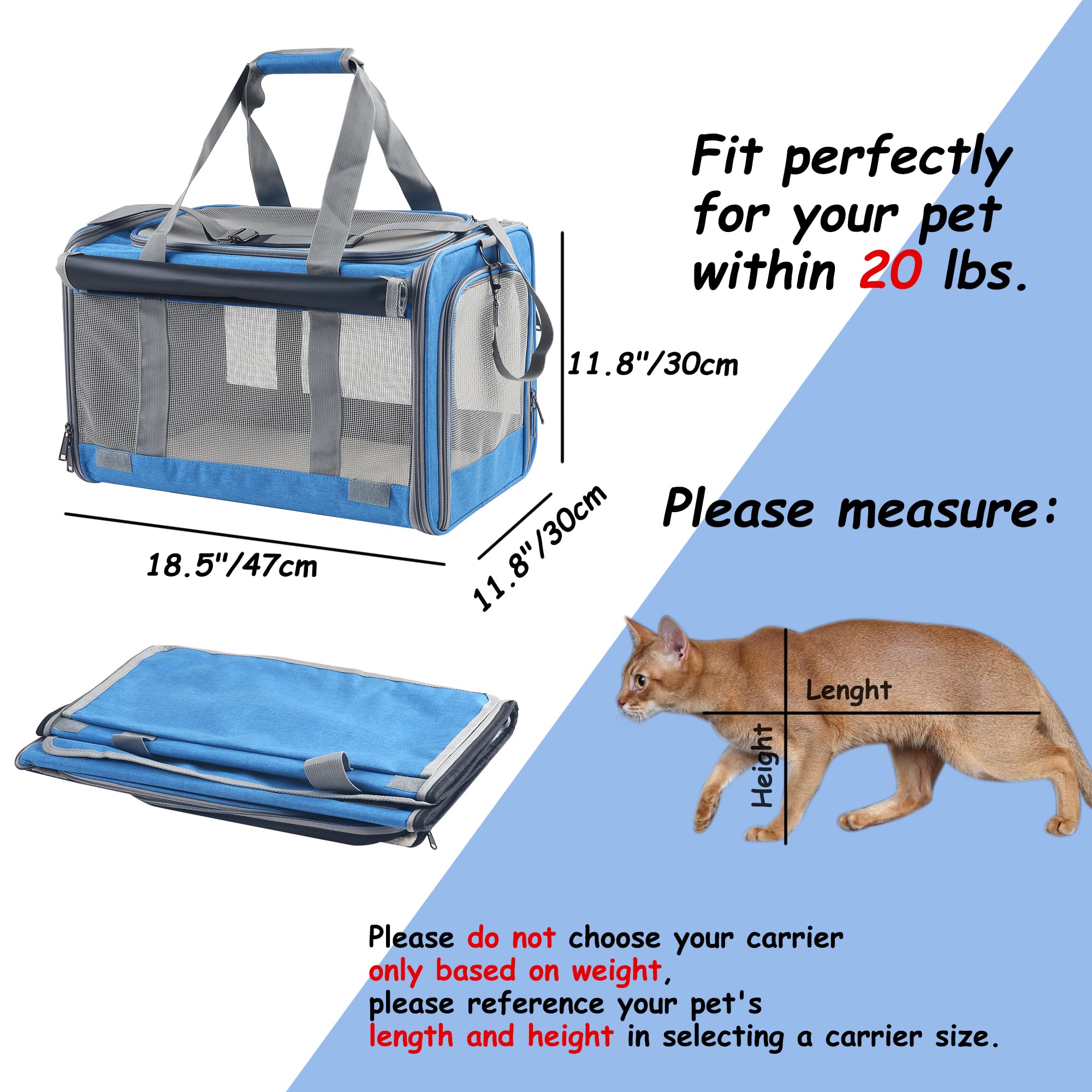 Adkyop large blue soft-sided carrier folds flat for compact travel storage
