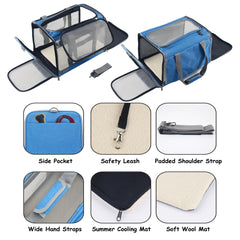 Adkyop large blue soft-sided carrier side mesh for airflow on the go