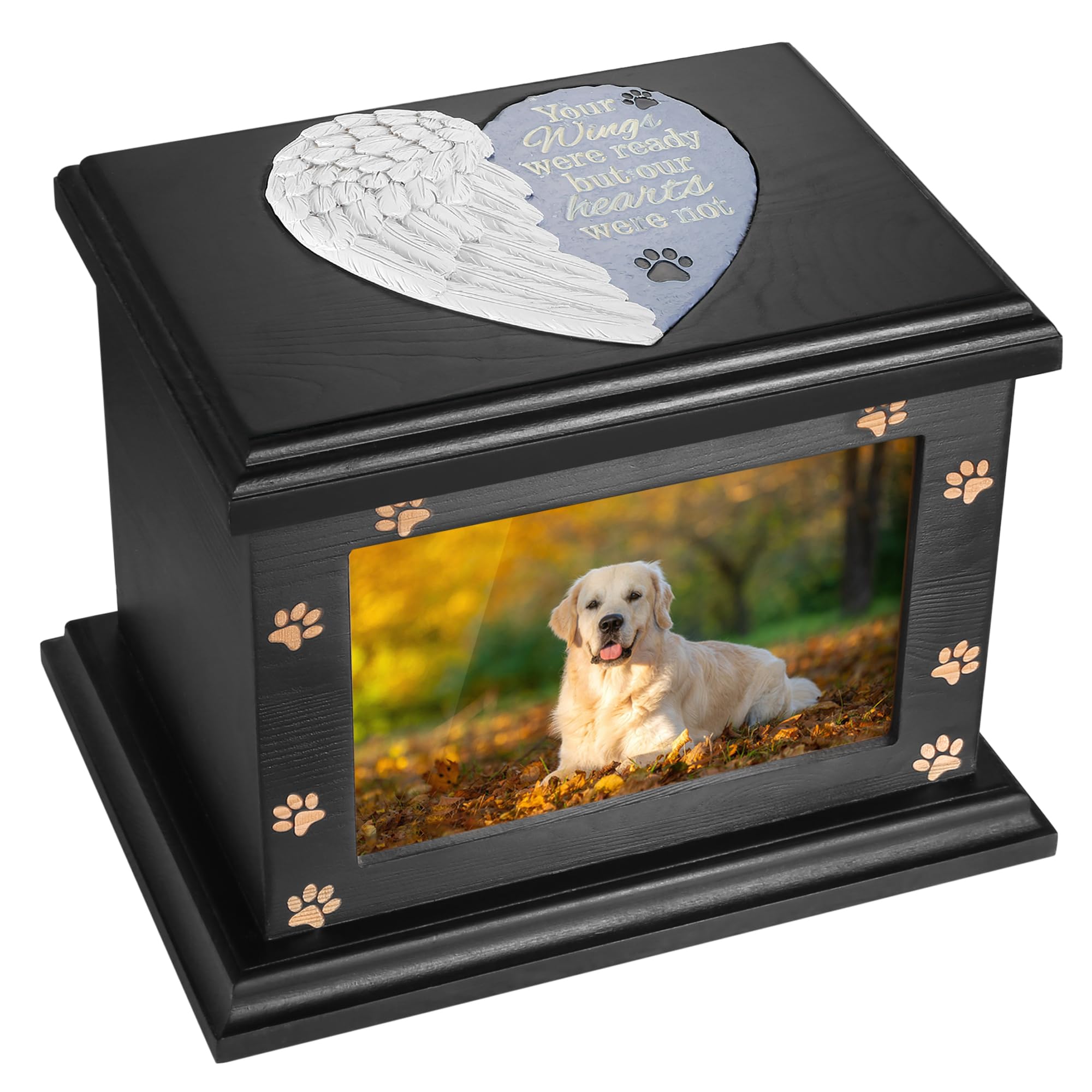 ADMLC pet memorial urn front view highlights spacious frame for ashes and keepsakes