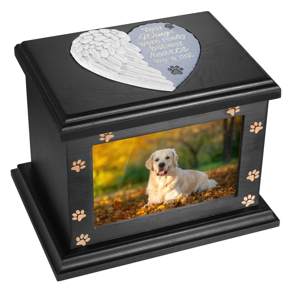 ADMLC pet memorial urn front view highlights spacious frame for ashes and keepsakes