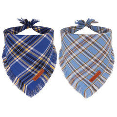 ADOGGYGO blue plaid bandana tassel edges front view for daily walks.