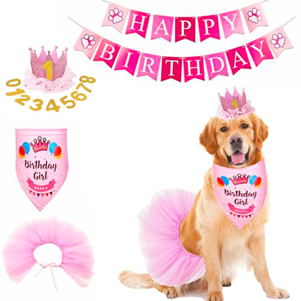 ADOGGYGO dog birthday hat bandana in pink, ideal for chic party photos.