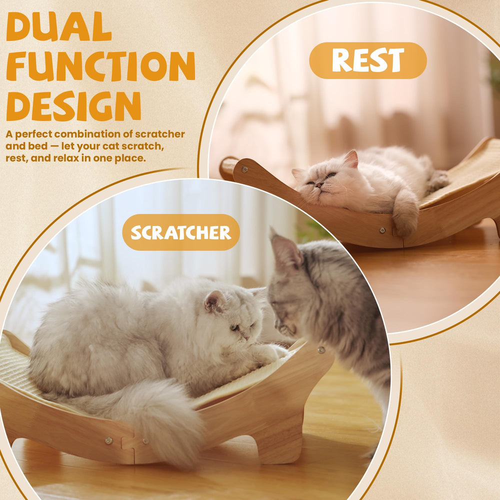 Adolug arc design provides cozy lounge and claw-care station for cats.