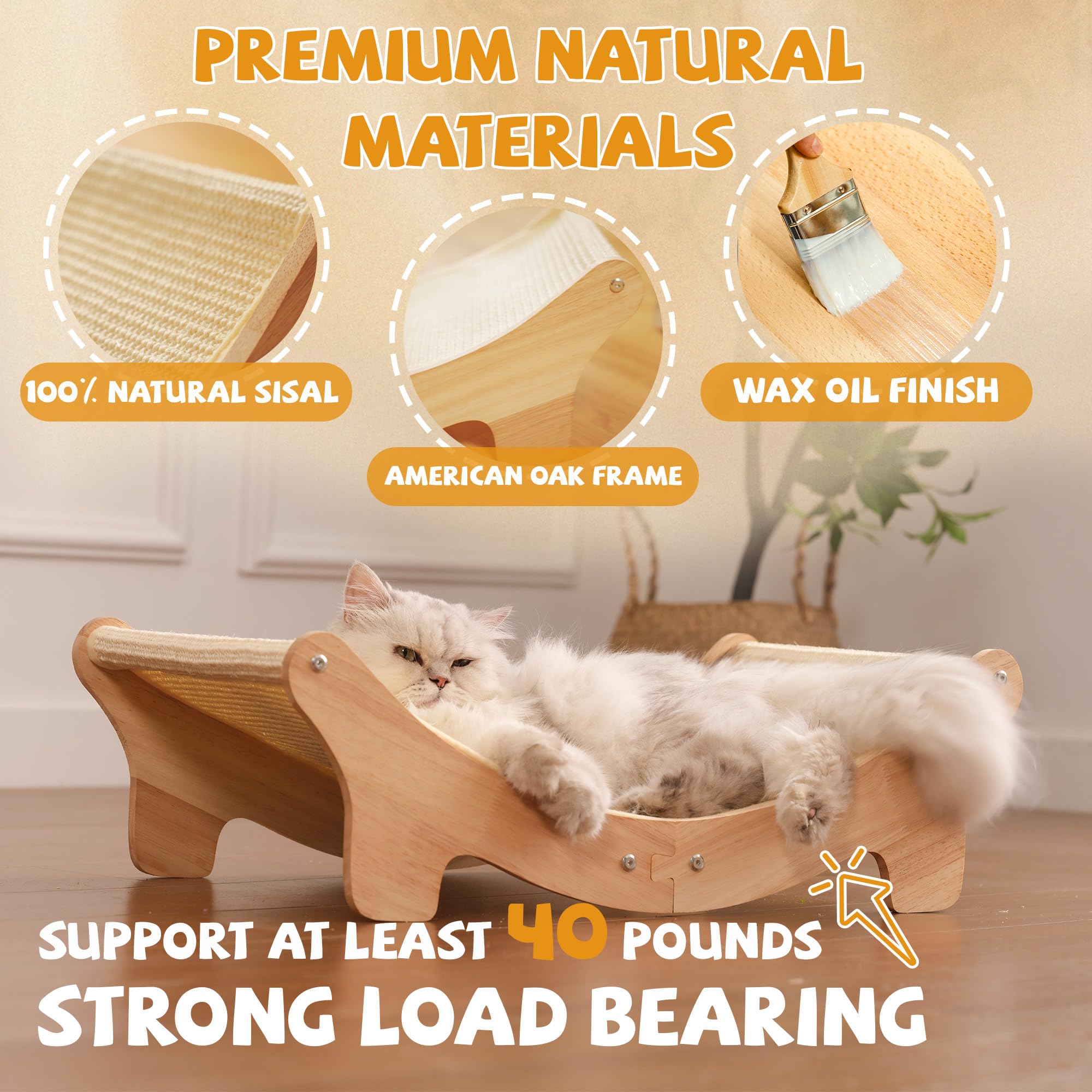 Adolug cat hammock bed with sisal post combines rest and scratching in one.