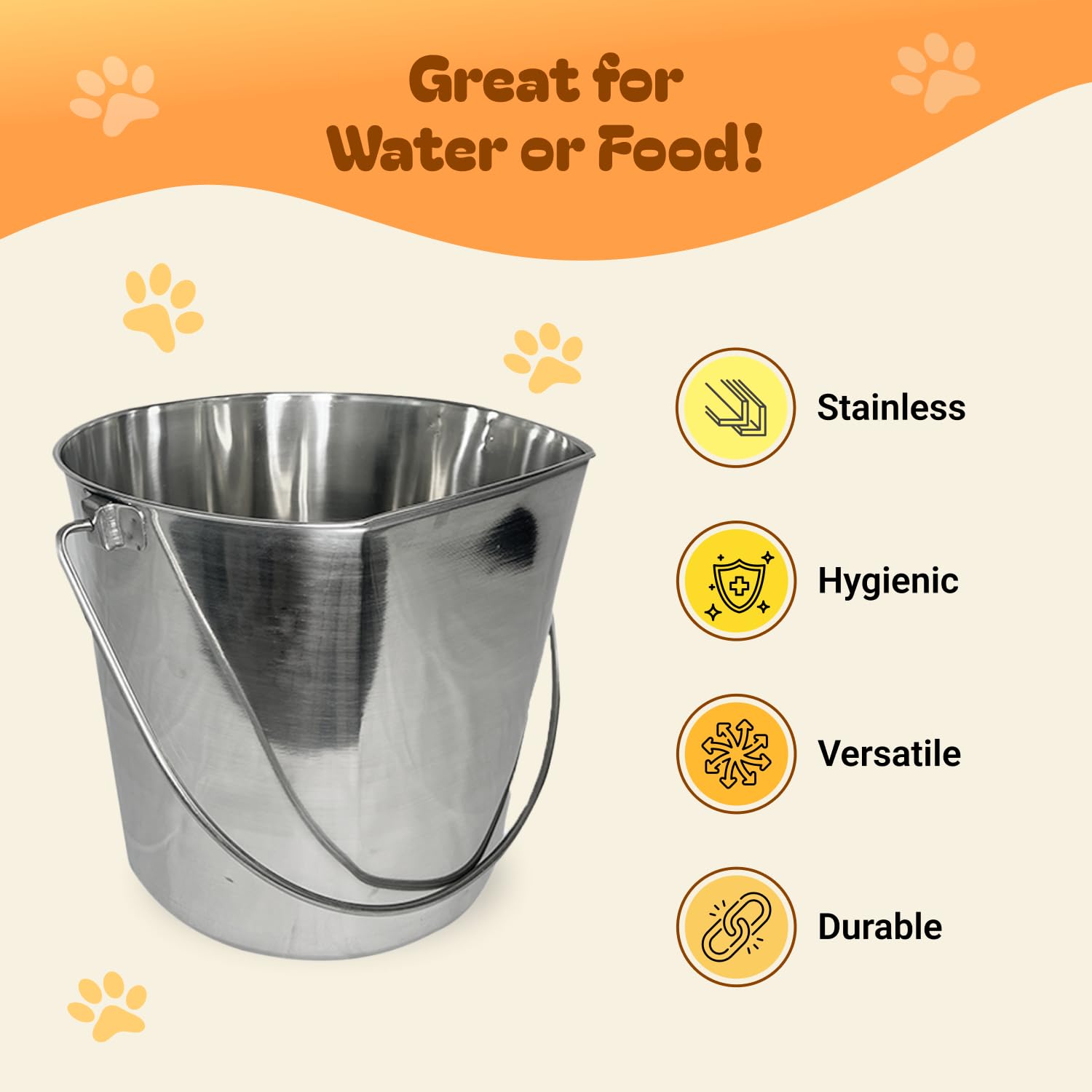 Advance Pet Products heavy-duty stainless steel bucket resists rust for durable use