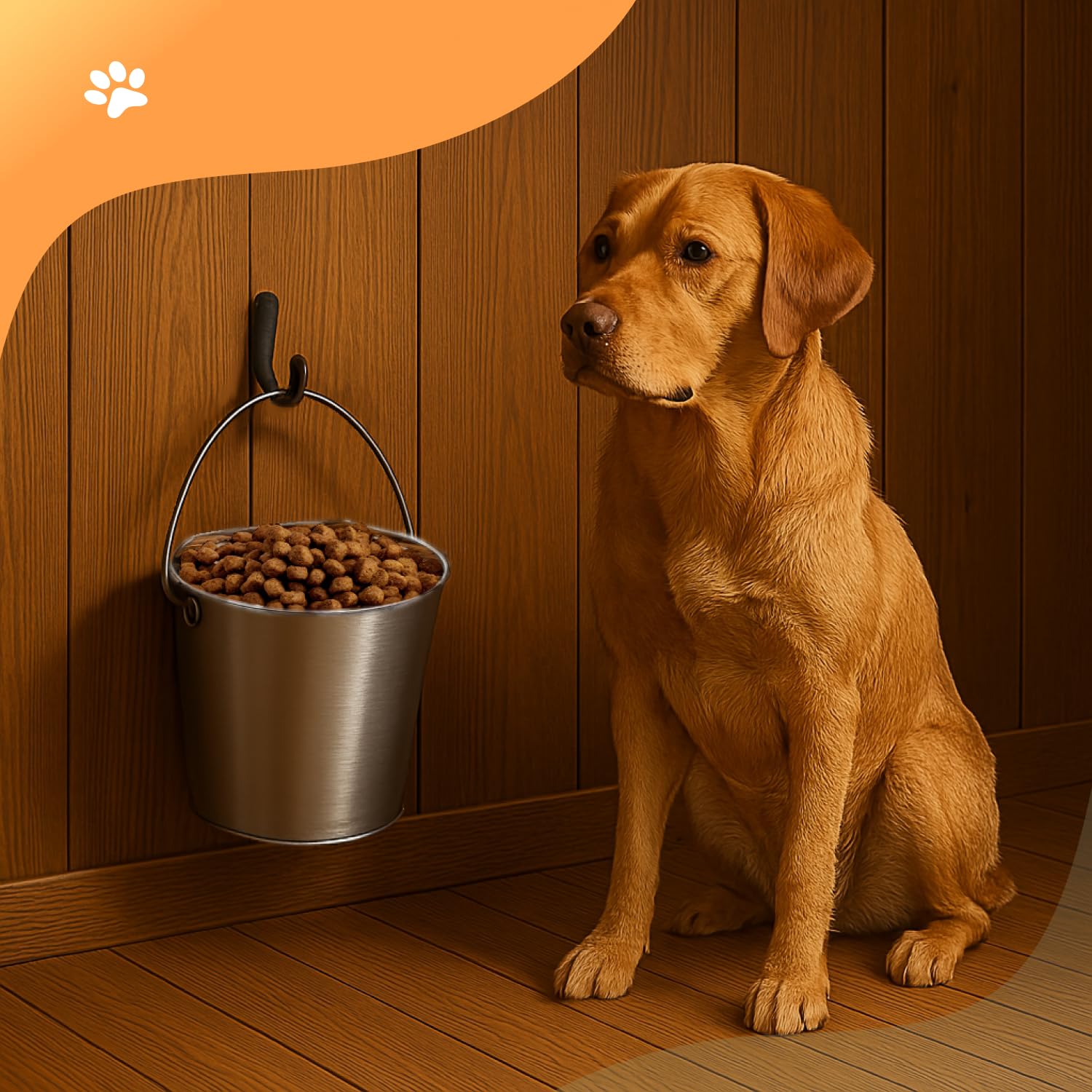 Advance Pet Products multi-purpose bucket fits crate setups for organized feeding.